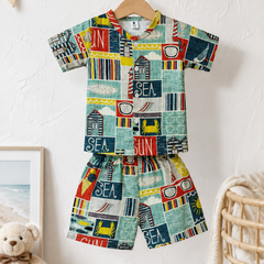 Sea Vibes Boys Top and Shorts Set | 120 GSM Checkered Muslin