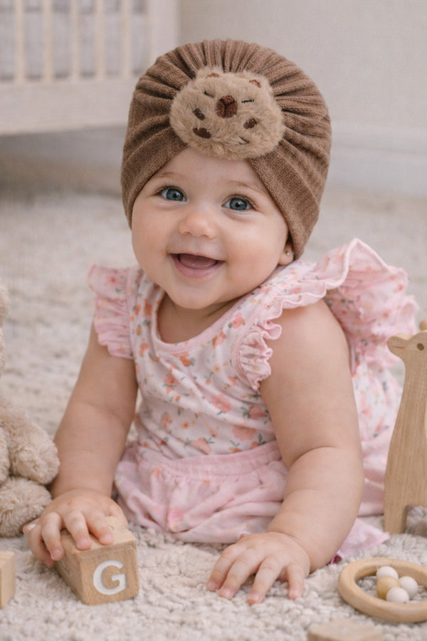 Kradyl Kroft Baby Girl Turban Cap | Stretchy Fabric | Good Fit - Brown