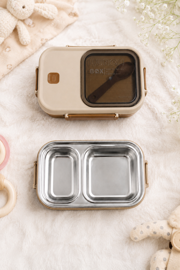 2 Compartment Stainless Steel Lunch Box | Leak Proof Easy Lock | BPA Free Food Grade Tiffin Box