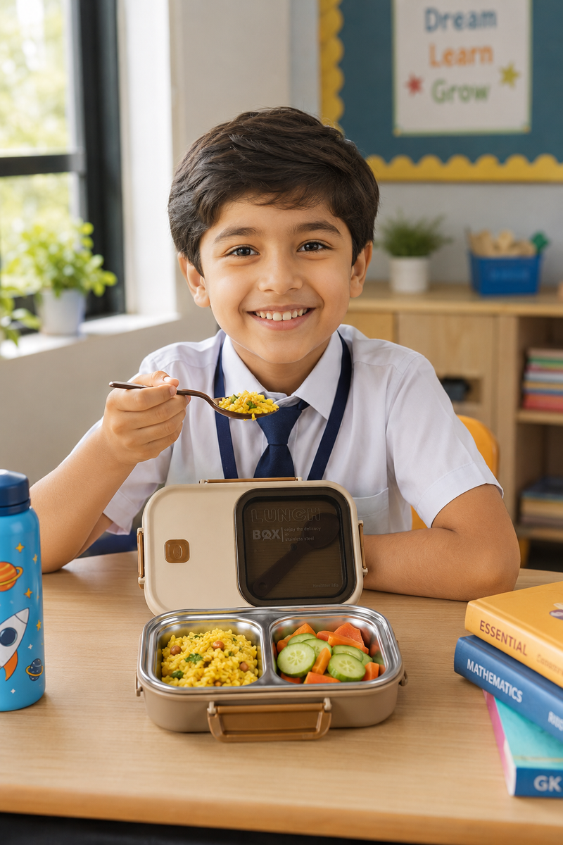 2 Compartment Stainless Steel Lunch Box | Leak Proof Easy Lock | BPA Free Food Grade Tiffin Box