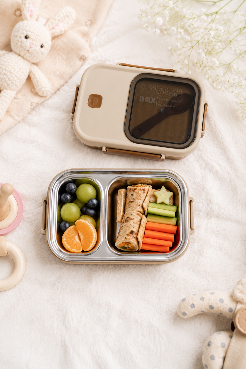 2 Compartment Stainless Steel Lunch Box | Leak Proof Easy Lock | BPA Free Food Grade Tiffin Box