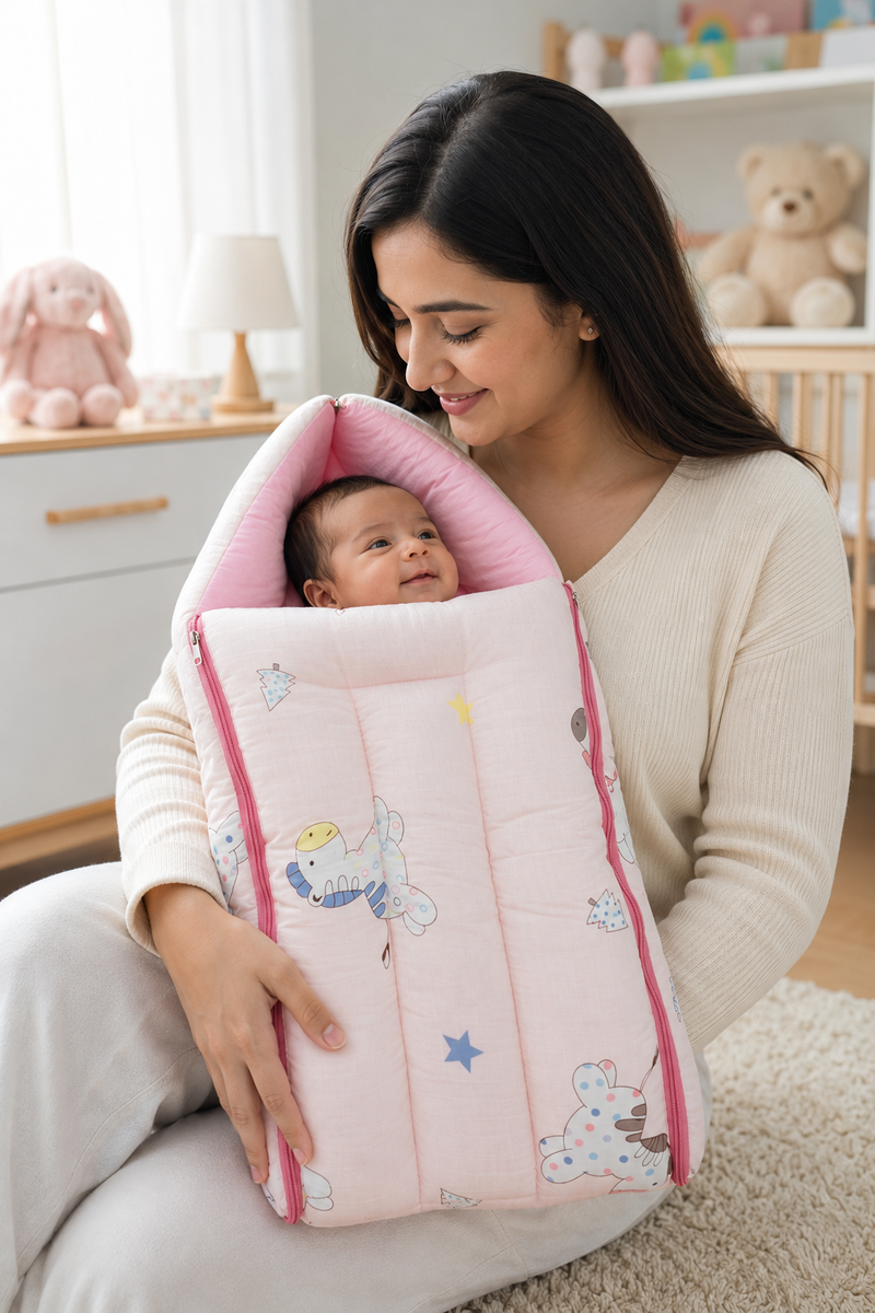 Pink Unicorn Muslin Baby Sleeping Bag N Carrier