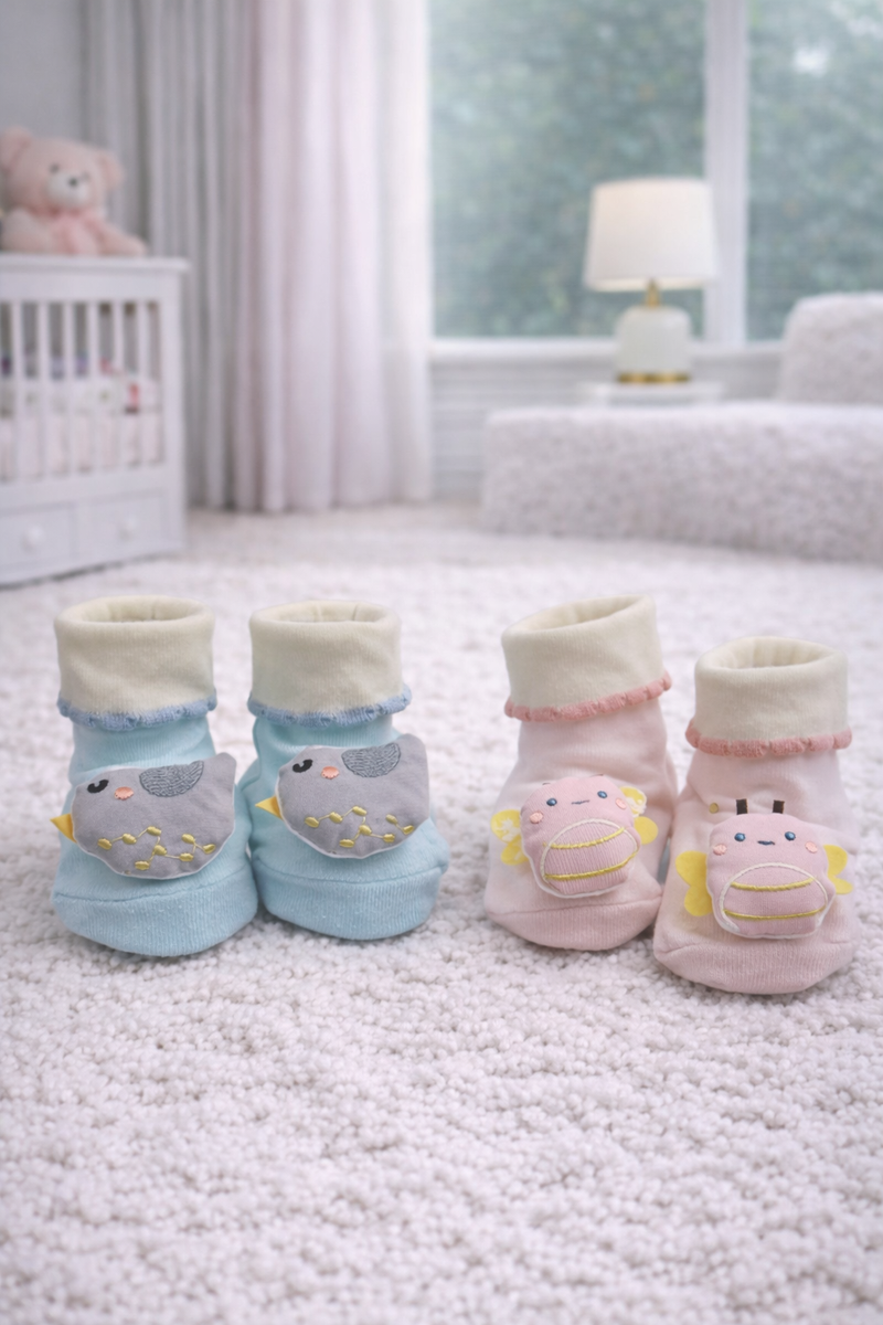 Budderfly- Set of 2 100% Cotton Baby Booties Socks for 0 to 12 Months