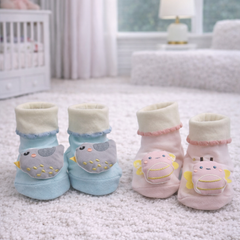 Budderfly- Set of 2 100% Cotton Baby Booties Socks for 0 to 12 Months