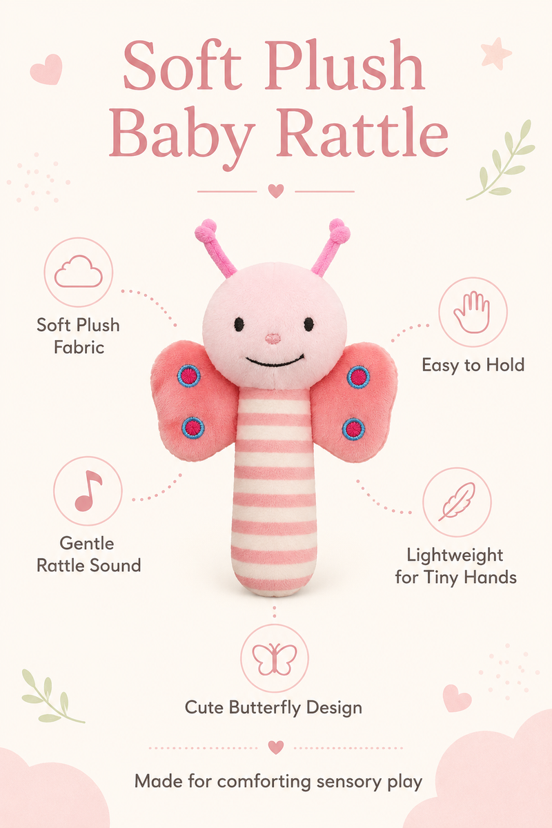 Happy Butterfly - Soft Plush Rattle Toy for Kids | Premium High Quality