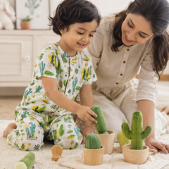 Cactus Garden |Half Sleeves| Checkered Muslin| Soft Unisex Muslin Set for New Born to 6 Years