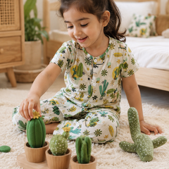 Cactus Garden |Half Sleeves| Checkered Muslin| Soft Unisex Muslin Set for New Born to 6 Years
