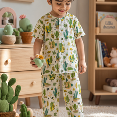 Cactus Garden |Half Sleeves| Checkered Muslin| Soft Unisex Muslin Set for New Born to 6 Years