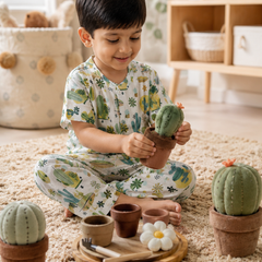Cactus Garden |Half Sleeves| Checkered Muslin| Soft Unisex Muslin Set for New Born to 6 Years