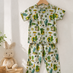 Cactus Garden |Half Sleeves| Checkered Muslin| Soft Unisex Muslin Set for New Born to 6 Years