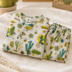 Cactus Garden |Half Sleeves| Checkered Muslin| Soft Unisex Muslin Set for New Born to 6 Years
