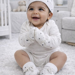 Kradyl Kroft Set of 2 Caps, Mittens and Booties in 100% Cotton Printed Fabric 0 to 12 Months -BlueHue