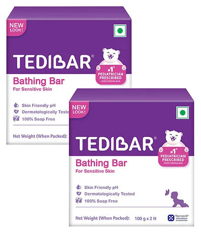 Tedibar Moisturising Baby Bathing Bar 100gx2 (Pack of 2) with Skin Friendly pH100% Soap Free Prevents Dryness & Rashes Dermatologically Tested - By Torrent Pharma