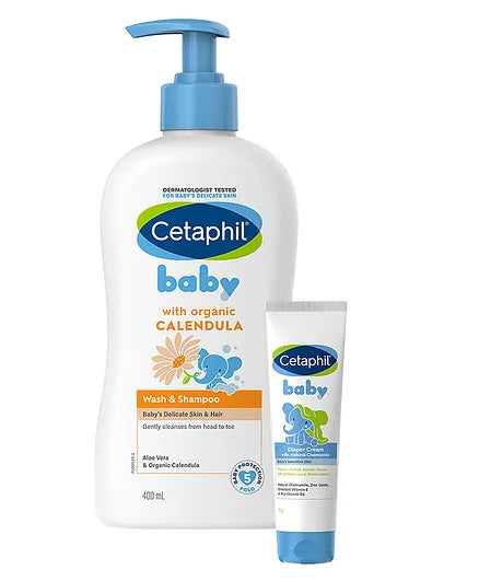 Cetaphil Baby Wash & Shampoo With Diaper Cream (400 ml - 70 gm)