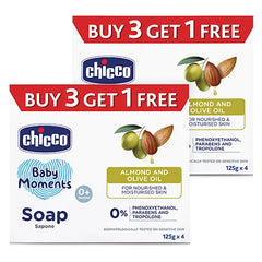 Chicco Baby Moments Almonds and Olive Oil Soap - 125 gm Each (Pack of 8)