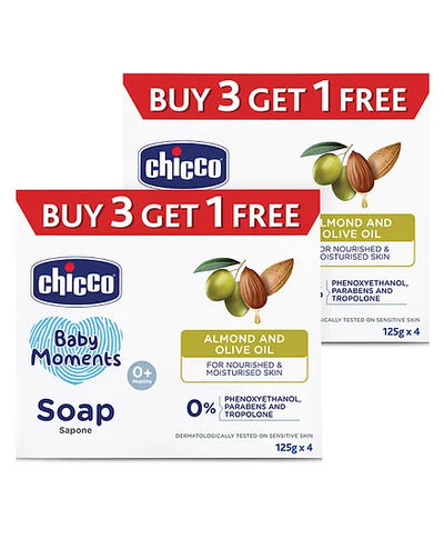 Chicco Baby Moments Almonds and Olive Oil Soap - 125 gm Each (Pack of 8)