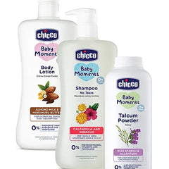 Chicco Baby Moments Combo Pack (Body Lotion - 500 ml & Baby Talcum Powder - 300 gm & Baby Shampoo - 500 ml)