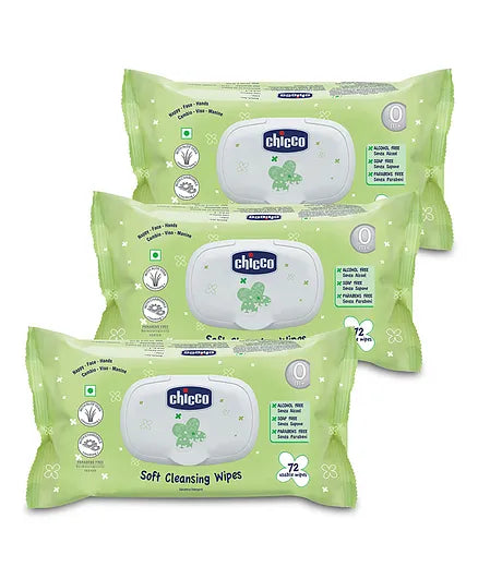 Chicco Baby Moments Soft Cleansing Wipes With Flap Cover - 72 Wipes (Pack of 3)