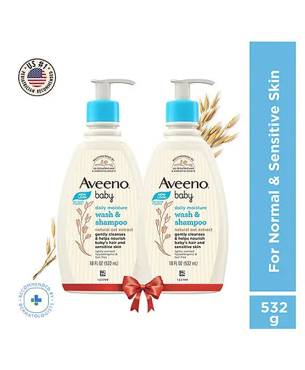 Aveeno Baby Daily Moisture Wash & Shampoo 532ml - Pack of 2
