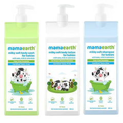 Mama Earth Milky Soft Body Lotion, Body Wash & Shampoo - 400 ml each