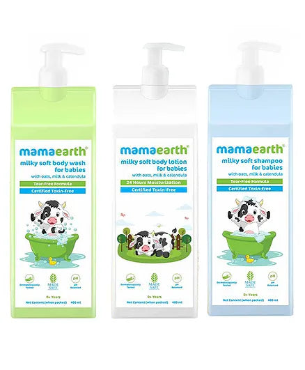 Mama Earth Milky Soft Body Lotion, Body Wash & Shampoo - 400 ml each