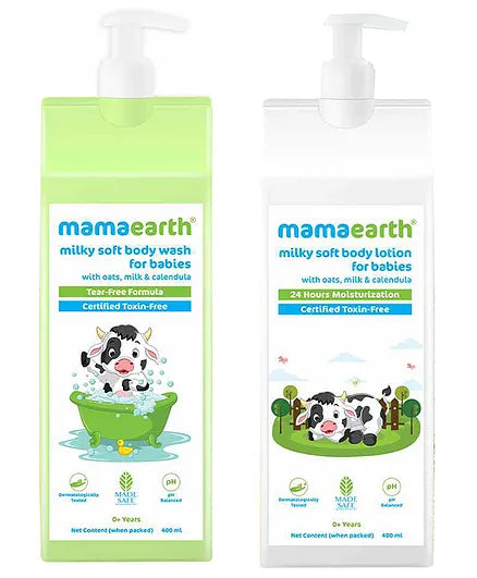 Mama Earth Baby Milky Soft Body Wash & Body Lotion - 400 ml each