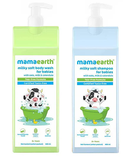 Mama Earth Baby Milky Soft Body Wash & Baby Shampoo - 400 ml each