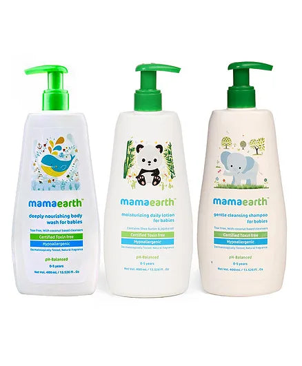 Mamaearth Baby Moisturising Lotion, Deeply Nourishing Body Wash & Gentle Cleansing Shampoo - 400 ml each