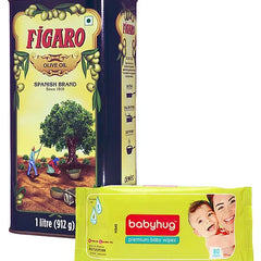 Babyhug Premium Baby Wipes - 80 Pieces & Figaro Olive Oil - 1 Liter