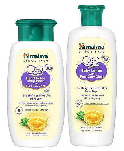 Himalaya Head to Toe Baby Wash With Pure Cow Ghee - 100 ml & Himalaya Babycare  Baby Lotion With Pure Cow Ghee - 100 ml