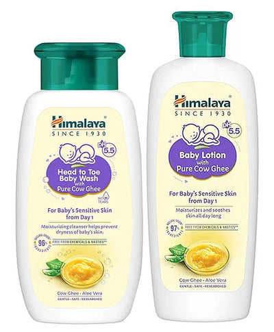Himalaya Head to Toe Baby Wash With Pure Cow Ghee - 100 ml & Himalaya Babycare  Baby Lotion With Pure Cow Ghee - 100 ml