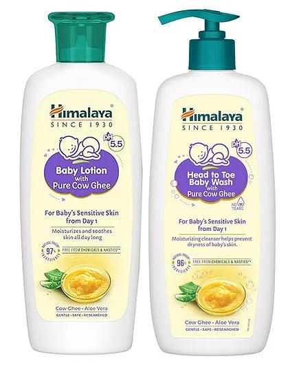Himalaya Babycare  Baby Lotion With Pure Cow Ghee - 100 ml & Himalaya Head to Toe Baby Wash with Pure Cow Ghee - 400 ml