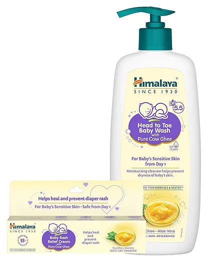 Himalaya Head to Toe Baby Wash with Pure Cow Ghee - 400 ml & Himalaya Baby Rash Relief Cream With Pure Cow Ghee - 20 g