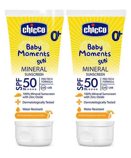 Chicco Baby Moments Mineral Sun Cream SPF 50 - 75 gm (Pack of 2)