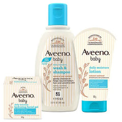 Aveeno baby daily moisture Wash & Shampoo 100 ml & Moisture Lotion & Moisture Hydrating Facial Gel (Cream) 60g