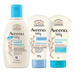 Aveeno baby daily moisture wash & shampoo 100 ml, Moisture Lotion 100g & Dermexa Moisturising Cream 100g