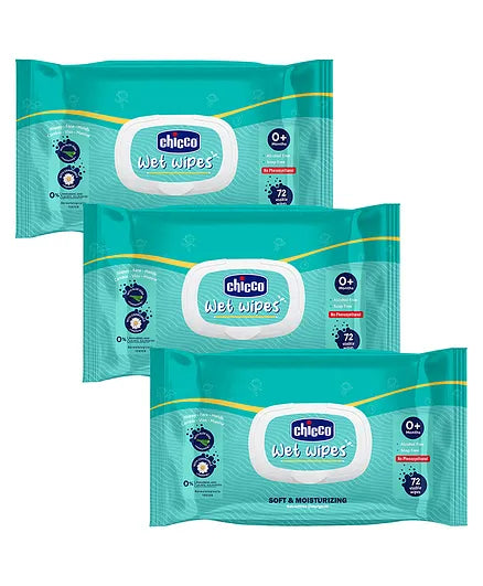 Chicco Wet Wipes with Fliptop - 72 Wipes (Pack of 3)