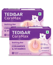 Tedibar Ceramax Bathing Bar - 75 g Enriched with Ceramides & Vitamin E|100% Soap Free| Skin friendly pH – By Torrent Pharma (Pack of 2)