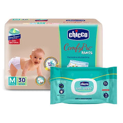 Chicco Comfypro Diaper Pants Medium - 30 Pieces &  Wet Wipes with Fliptop - 72 Wipes