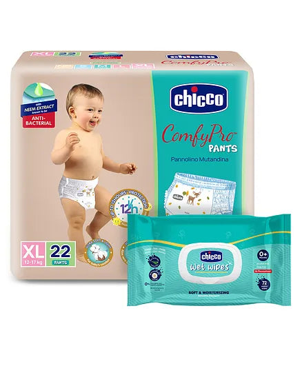 Chicco Comfypro Diaper Pants Extra Large - 22 Pieces &  Wet Wipes with Fliptop - 72 Wipes