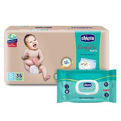 Chicco Comfypro Diaper Pants Small - 36 Pieces &  Wet Wipes with Fliptop - 72 Wipes