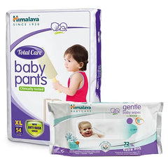 Himalaya Herbal Total Care Baby Pants Style Diapers Extra Large - 54 Pieces &  Baby Wipes - 72 Pieces