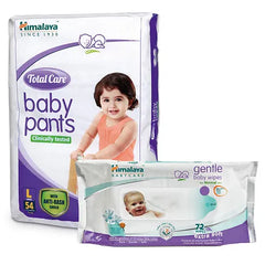 Himalaya Herbal Total Care Baby Pants Style Diapers Large - 54 Pieces & Baby Wipes - 72 Pieces