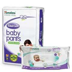 Himalaya Herbal Total Care Baby Pants Style Diapers Medium - 54 Pieces & Gentle Baby Wipes - 72 Pieces