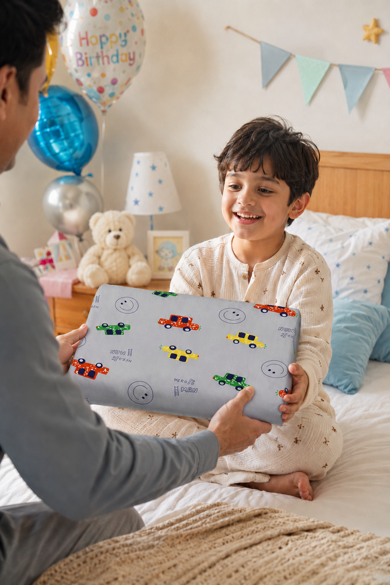 Kradyl Kroft Cervical Memory Foam Pillow for Kids 2 to 8 Yrs - Cars
