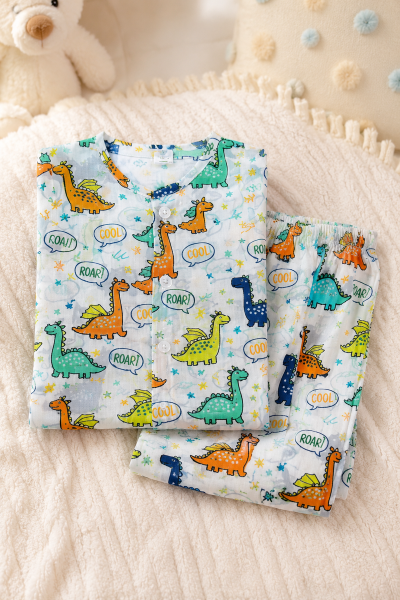 Chat Dino - 100% Cotton Lightweight Cambric Soft Unisex Set for New Born to 6 Years