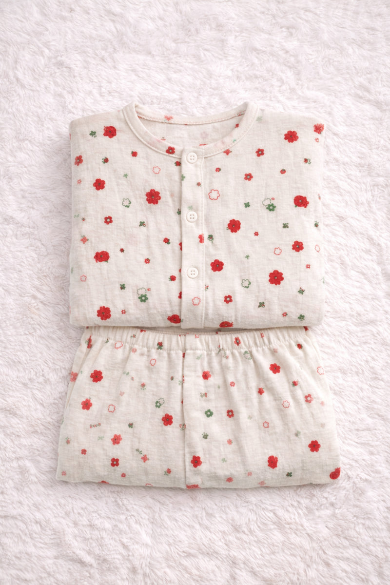 Cherry| Premium Crinkled Double Layered Soft Unisex Muslin Set for New Born to 6 Years