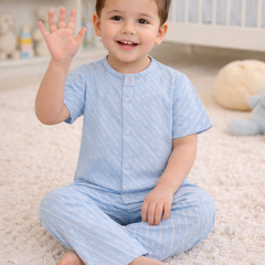 Sky Blue |Half Sleeves| Checkered Muslin| Soft Unisex Muslin Set for New Born to 6 Years