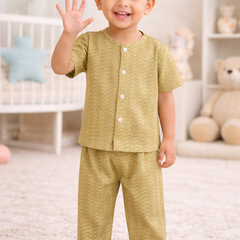 Earth Green |Half Sleeves| Checkered Muslin| Soft Unisex Muslin Set for New Born to 6 Years
