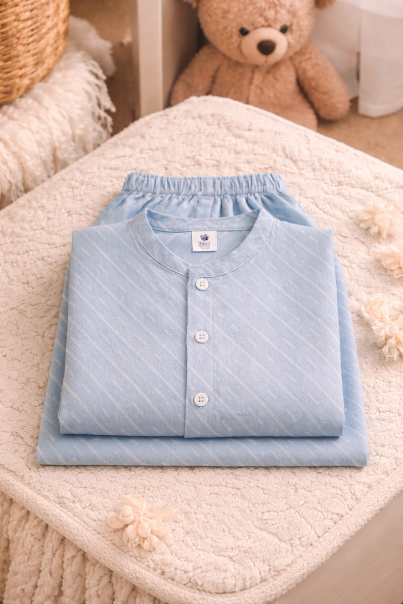 Sky Blue |Half Sleeves| Checkered Muslin| Soft Unisex Muslin Set for New Born to 6 Years